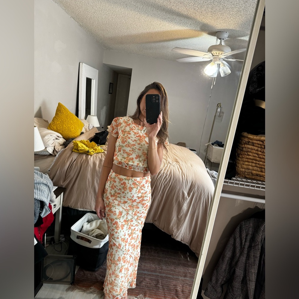 Sexy and elegant two-piece Floral maxi Skirt tunic set